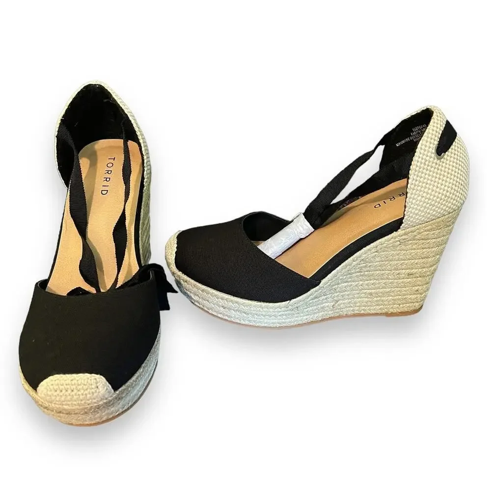 New Torrid 9WW 9 Wide Sexy Black Platform Espadrille Canvas‎ Wedge 4